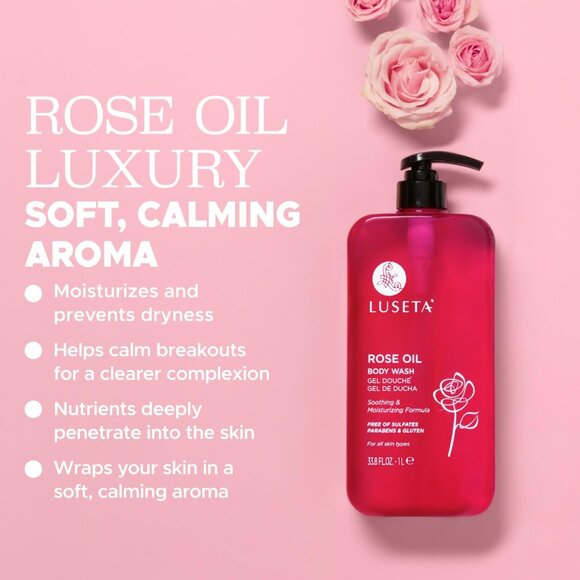 NEW Luseta Rose Oil Body Wash Soothing & Moisturizing Shower Gel Pump 33.8 oz - Picture 3 of 7